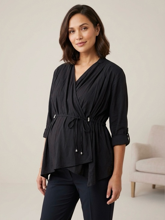 A Pea in the Pod Tops - A Pea In The Pod Black Wrap Maternity Nursing Tunic Top Cinched Medium-NWOT